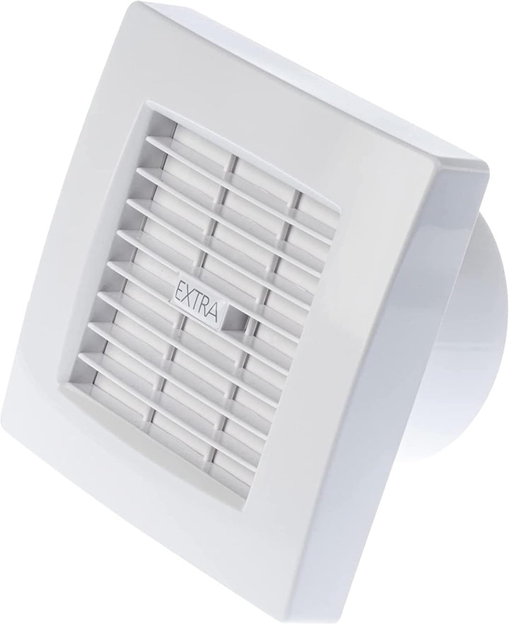 Ø 100mm Badlüfter mit Automatischer Jalousie und Nachlauf-Timer - Ventilator mit Lamellen - Weiss Lü