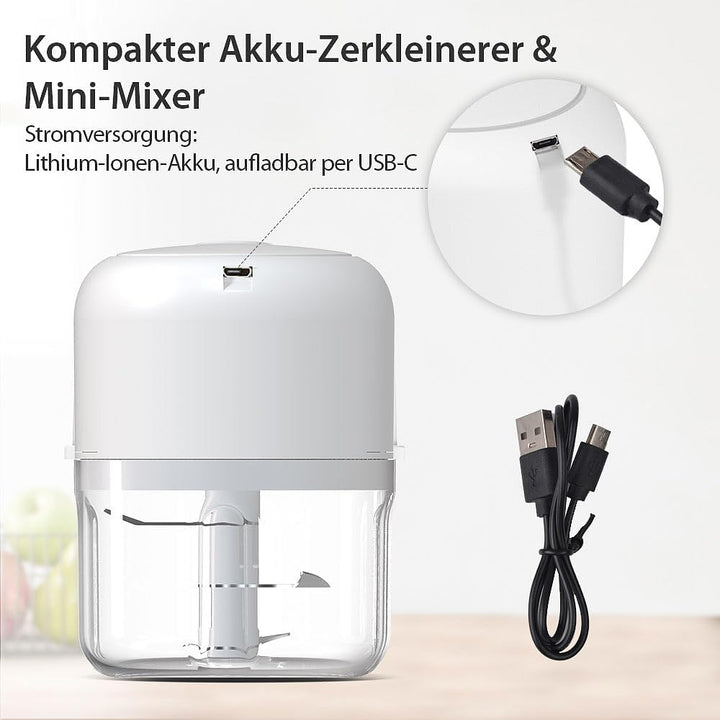 Rosenstein &amp; Söhne Zwiebelschneider: Kompakter Akku-Zerkleinerer &amp; Mini-Mixer, 200 ml, inkl. Netztei