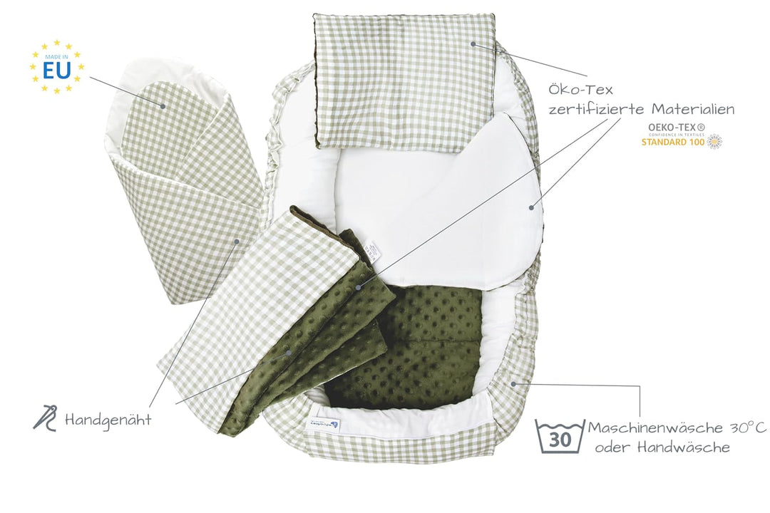 Medi Partners Babynest Nestchen Baby Set für Neugeborene - 100x60x15 Kuschelnest 5 teilig tragbar Ne