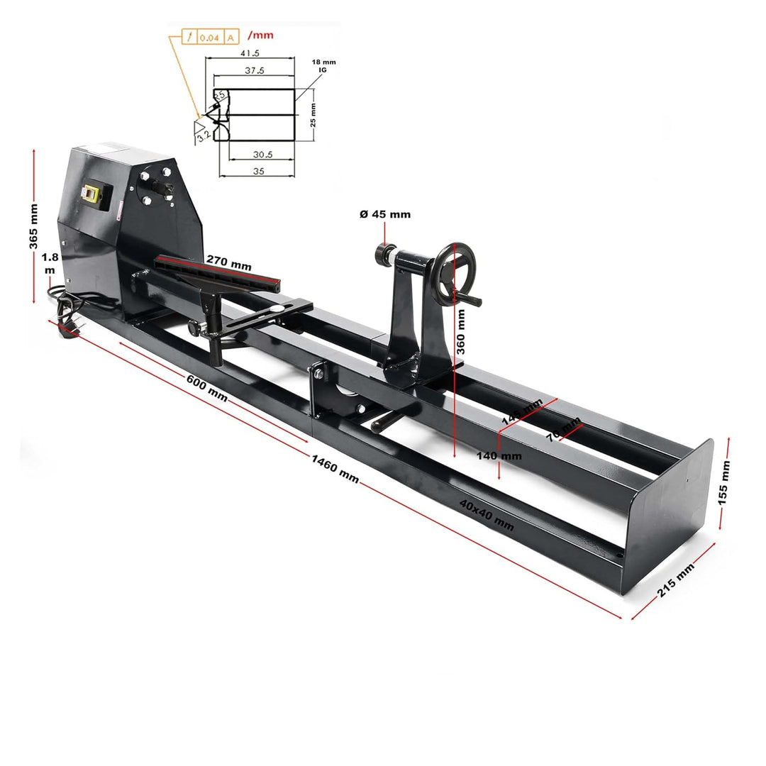 Wiltec Drechselbank 400 W mit verstellbarem Reitbock, Drechselmaschine mit Planscheibe u. Sicherheit