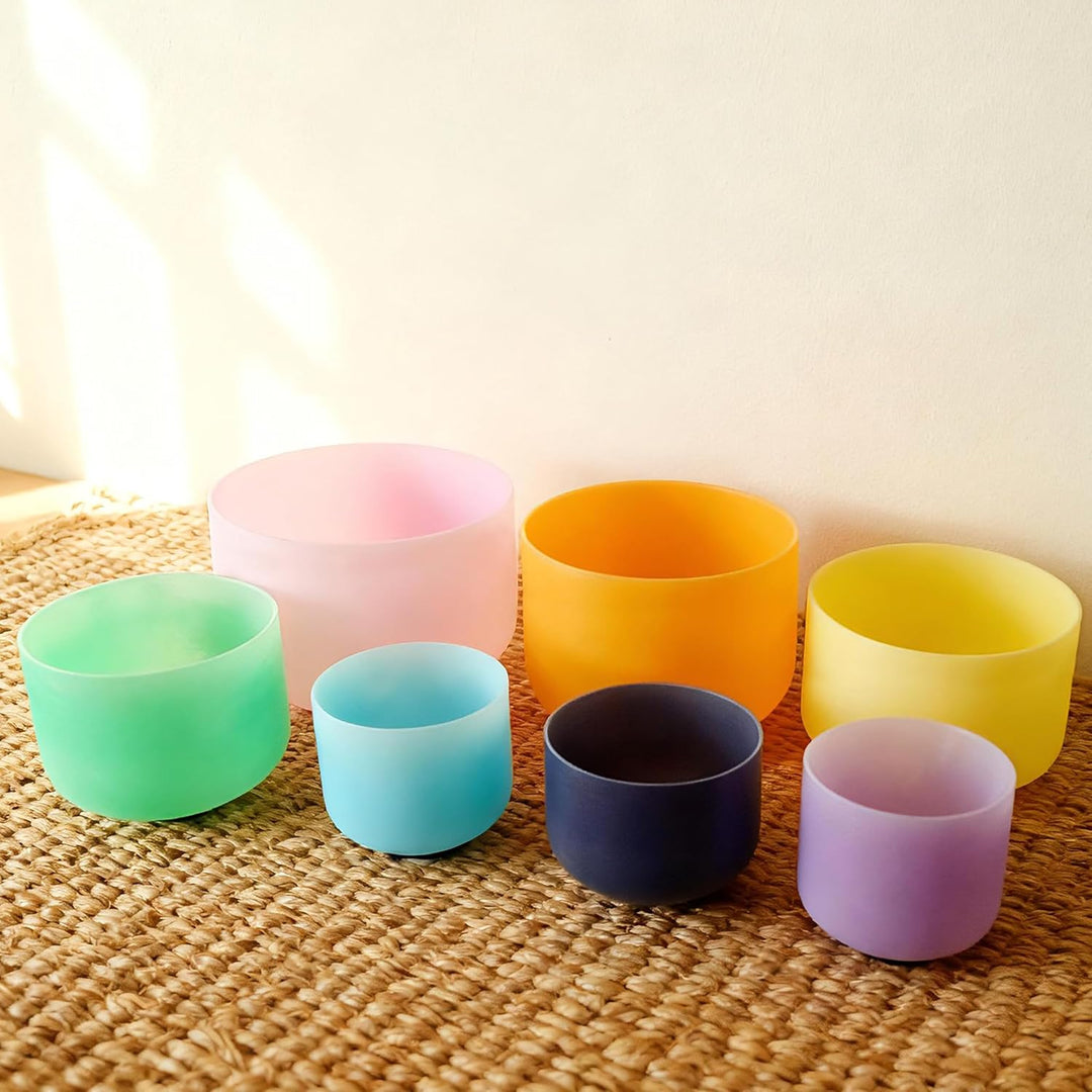 KVKA Kristall-Klangschalen Set, 7-12 inch 432Hz Light Colored Chakra Sound Healing Klangschalen für