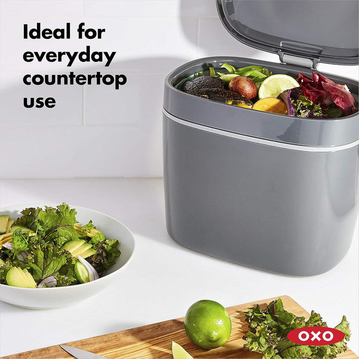 OXO Good Grips Komposteimer anthrazit – geruchsdichter Biomülleimer für die Küche – 6,6 l 6.6L Grau,