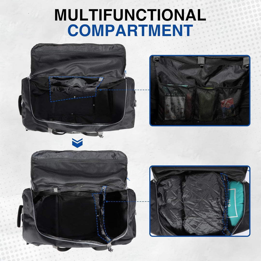 REDCAMP 110L Erweiterbare 140L Extra Grosse Reisetasche mit Rollen, 77cm Faltbare XXL Rucksack Sport