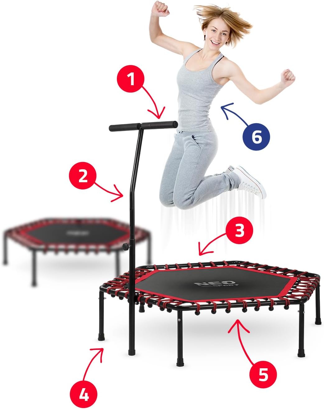 Neo-Sport Fitness Trampolin Klein Mit Höhenverstellbarem Haltegriff Mini Jumping Trampolin Erwachsen