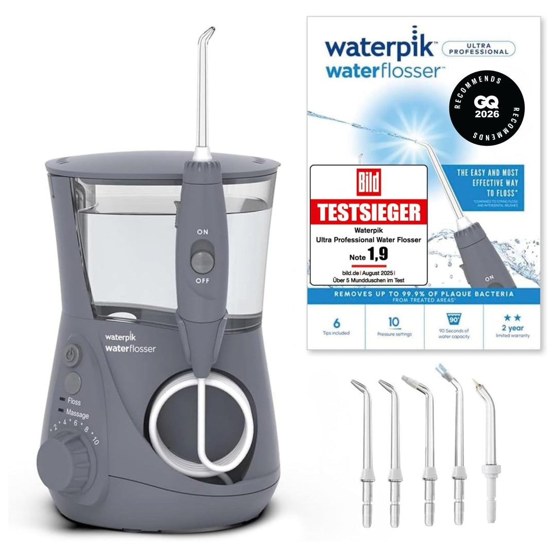 Waterpik Ultra Professional Waterflosser feststehende Munddusche mit 7 Aufsätzen, Druckbereich von 0