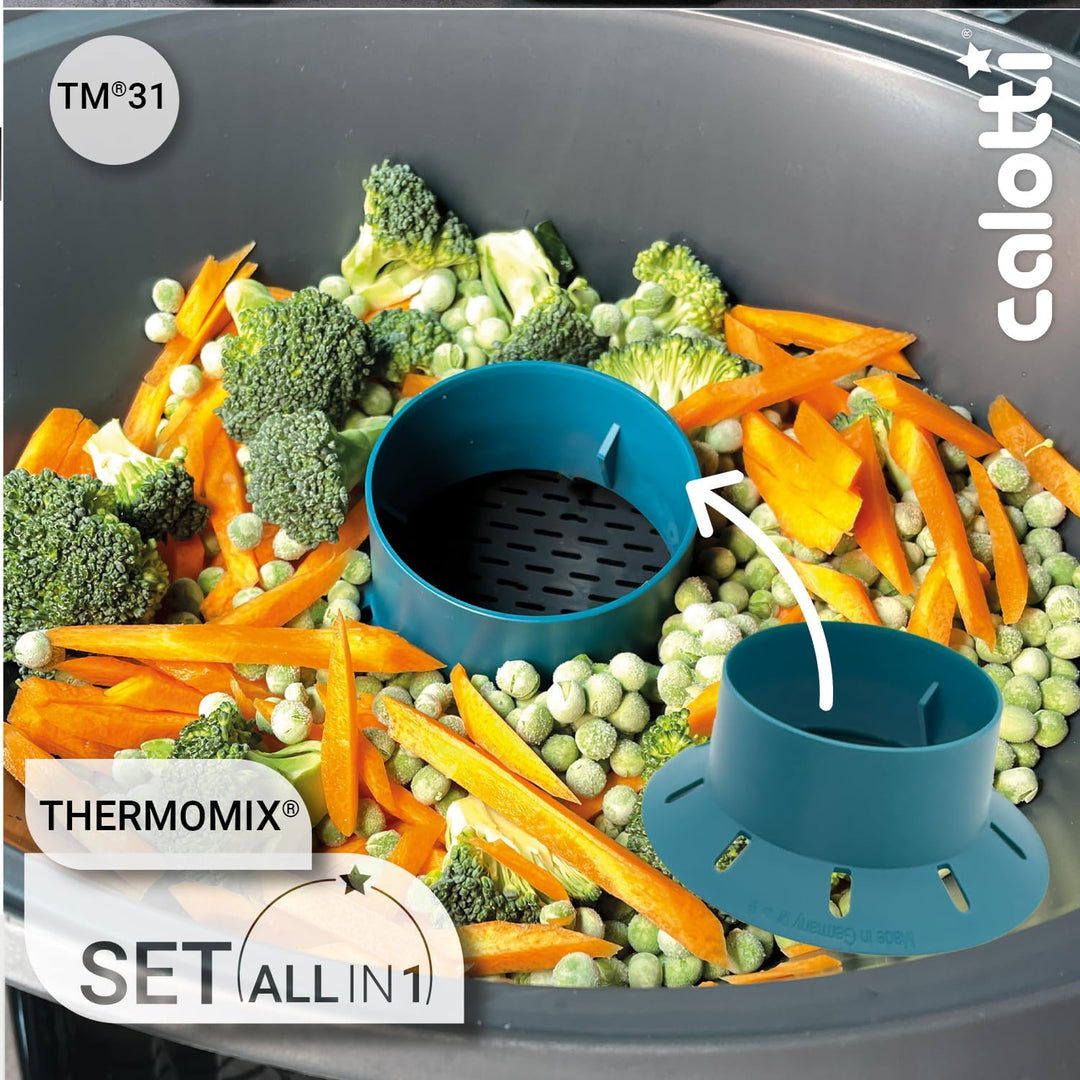 Multitools für Thermomix TM31 - Trichter, Mixraumverkleinerer, Dampfkamin, Spritzschutz, Teigblume,