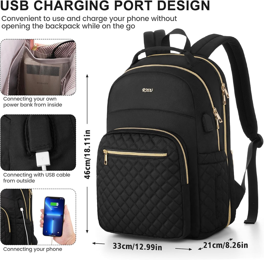 RJEU Rucksack Damen,Laptop Rucksack 17,3 Zoll Schulrucksack für Universität Studium Lehrer Arbeit Re