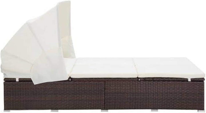 Festnight Sonnenliege 2 Personen mit Dach doppelliege Outdoor gartenliege 2 Personen Rattan gartenli