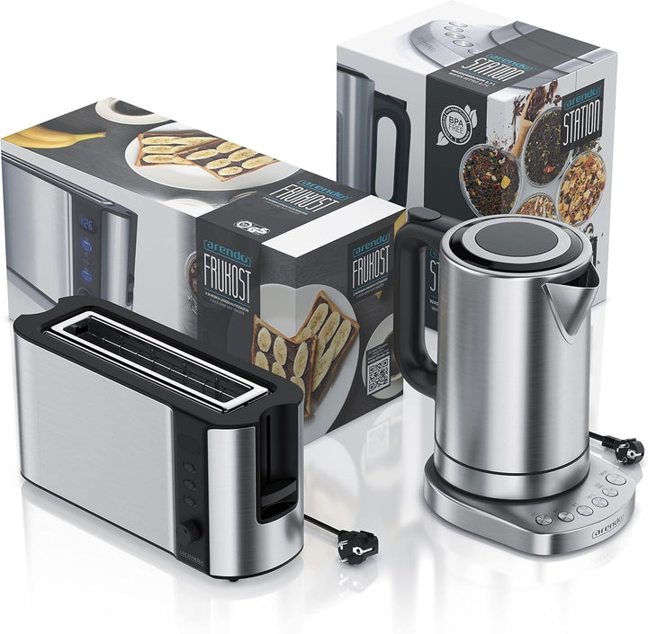 Arendo - Wasserkocher mit Toaster Set - 1,7L Kocher mit 4 Temperaturstufen 1000W Langschlitztoaster