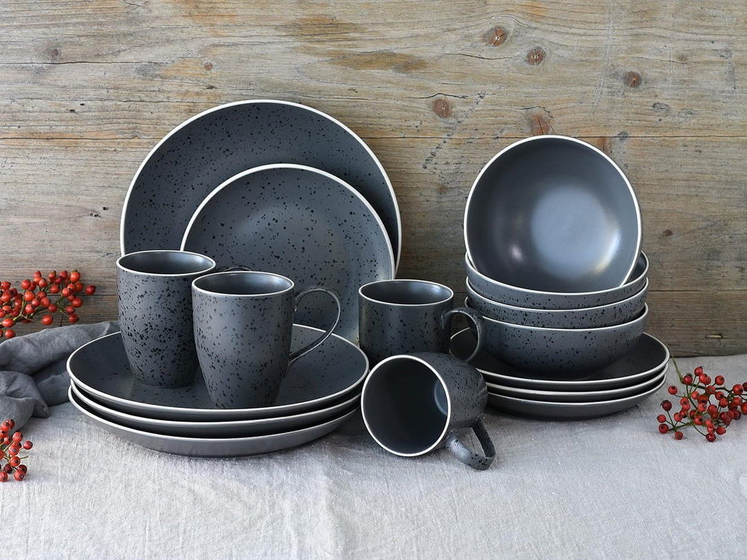 CreaTable Anthrazit, 22807, Serie INDUSTRIAL CHIC, Geschirrset, Kombiservice 16 teilig, Steinzeug An