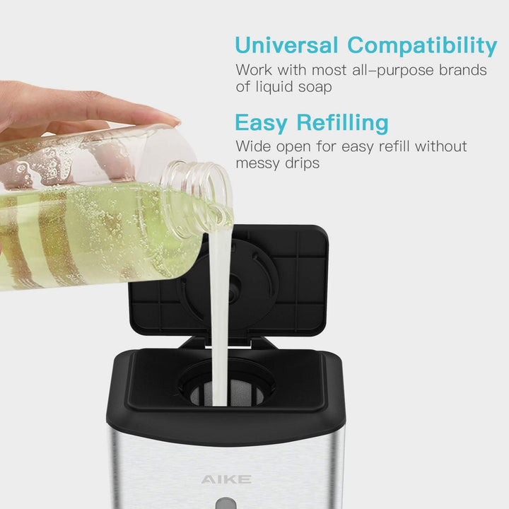 AIKE Seifenspender Automatischer Edelstahl, 1100 ml Kommerzieller Seifenspender Wandmontage mit Sich