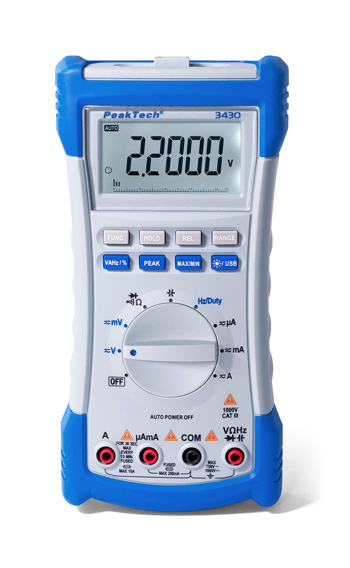 PeakTech P 3430 Digitalmultimeter, Effektivwertmessung für ACV und ACA, CAT III mit 1.000 V/CAT IV m