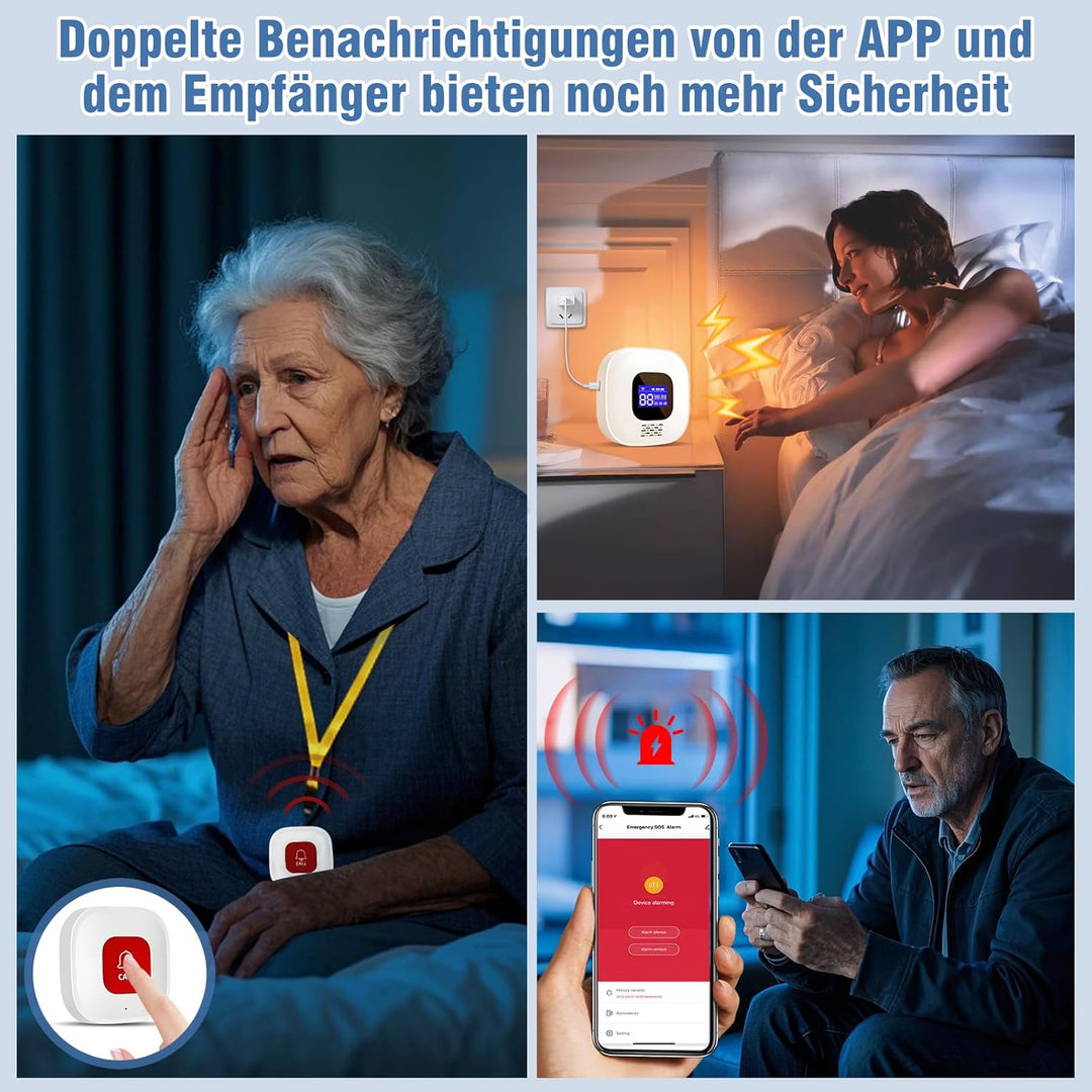 ChunHee Notrufknopf für Senioren/Senioren Notruf/Notrufarmband für Senioren/Funkalarm Sender und Emp