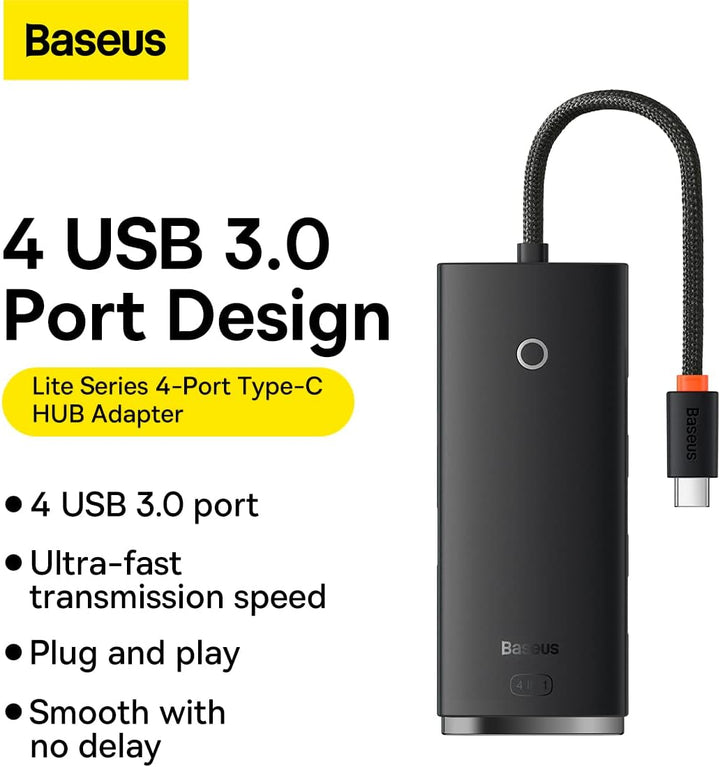 BASEUS HUB Lite Series 4-in-1 Adapter (Type-C to 4xUSB-A 3.0 5Gb/s) Cable 0.25m, Black (WKQX030301)
