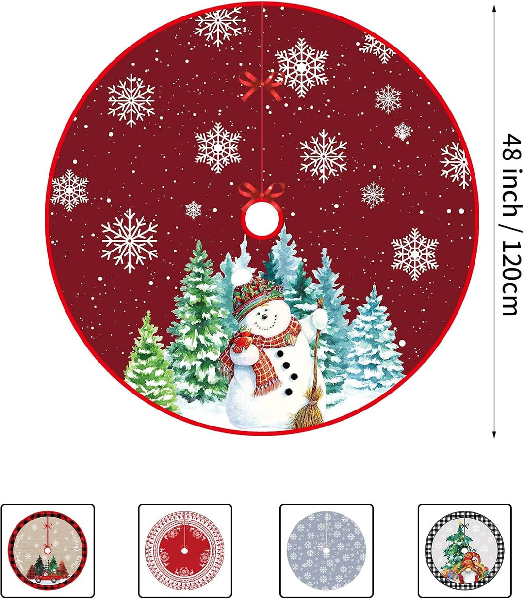 Weihnachtsbaum Decke 120cm, Dunkelrot Weihnachtsbaum Rock mit Schneemann & Schneeflocke, Polyester W