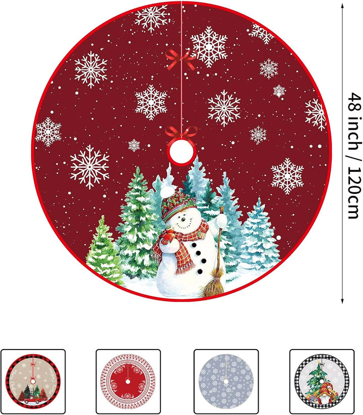 Weihnachtsbaum Decke 120cm, Dunkelrot Weihnachtsbaum Rock mit Schneemann & Schneeflocke, Polyester W