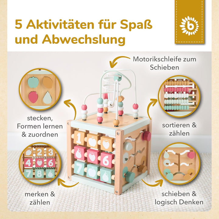 Bieco Motorikwürfel Berry nachhaltiges Holz FSC® | Spielwürfel Baby | Motorikwürfel ab 1 Jahr Activi
