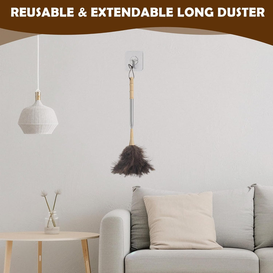 Staubwedel Straussenfedern Teleskop – Duster Ausziehbar bis 186 cm, Waschbar, Anti-Statik, Kratzfrei