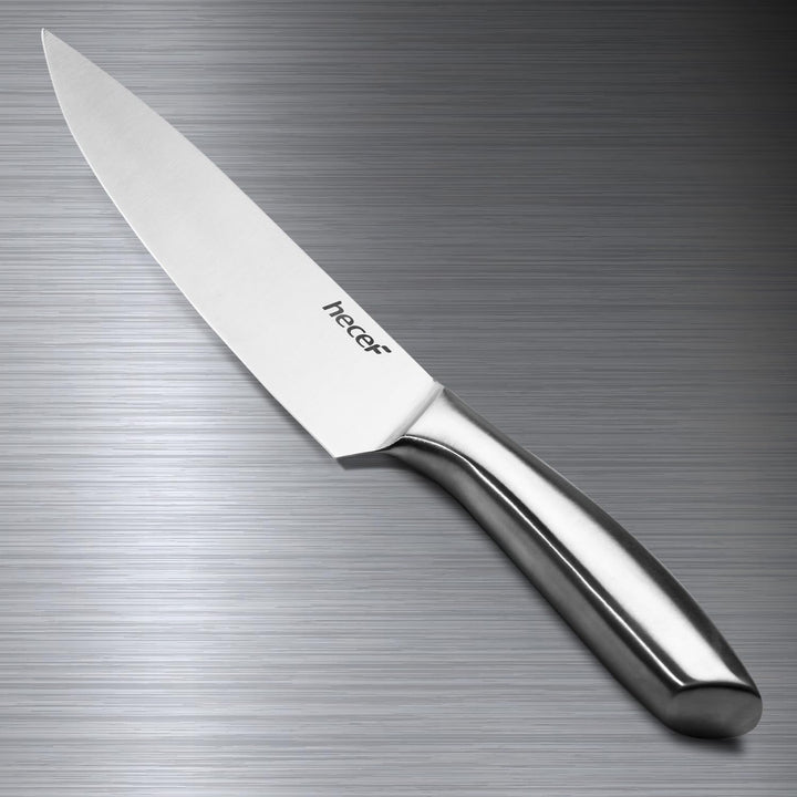 hecef 5-tlg Messerset, Scharfes Küchenmesser Set, Alles in Edelstahl Silber Schneidemesser, Chefmess