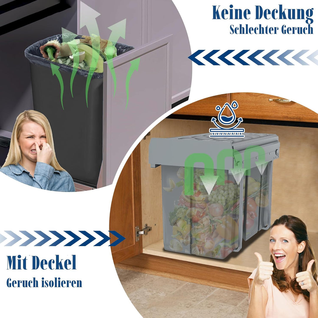 Einbaumülleimer Küche 3 Fächer Ausziehbar Mülleimer Abfalleimer Küche Unterschrank mit Teleskopschie