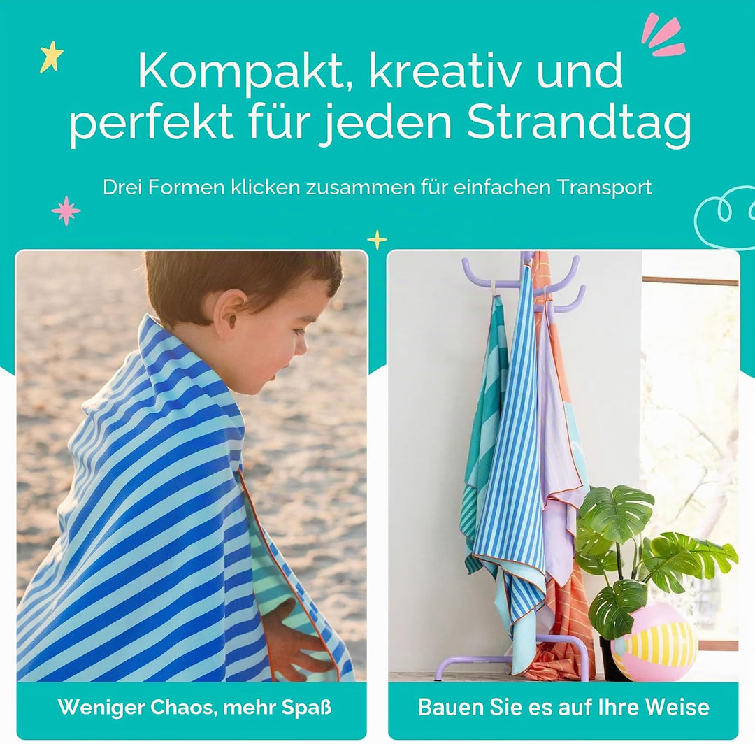 Quut – Strand-/Poolhandtuch für Kinder mit Spiel – Ultraschnell trocknende Mikrofaser, sandfrei – ko