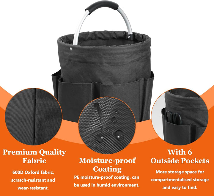2 Stück Einkaufskorb Faltbar mit Griff und 6 Taschen, 17L Tragbarer Putzmittel Organizer, Gartentasc