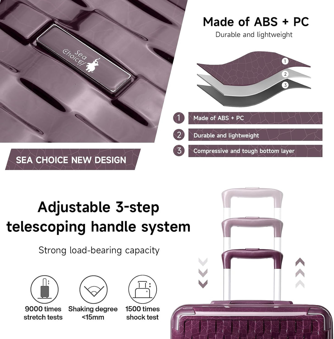 Sea choice Handgepäck Koffer Set 2 Teilig Hartschalen Trolley mit Kosmetiktasche Eckenschutz ABS+PC