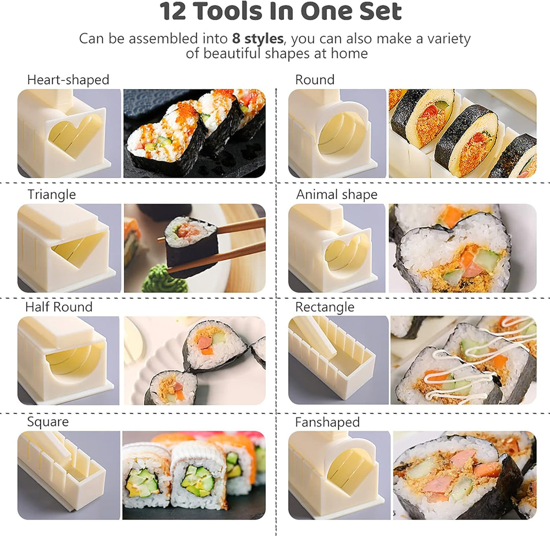 SKYSER Sushi Maker set, 12 Artikel Sushi Maker Kit für Anfänger zum selber machen, Kann als Sushi Te