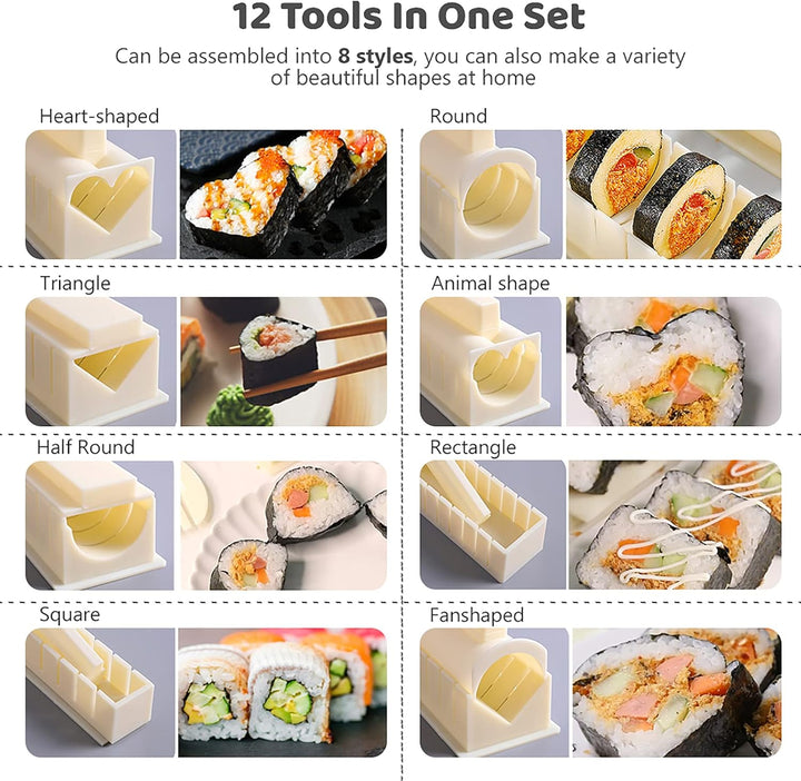 SKYSER Sushi Maker set, 12 Artikel Sushi Maker Kit für Anfänger zum selber machen, Kann als Sushi Te