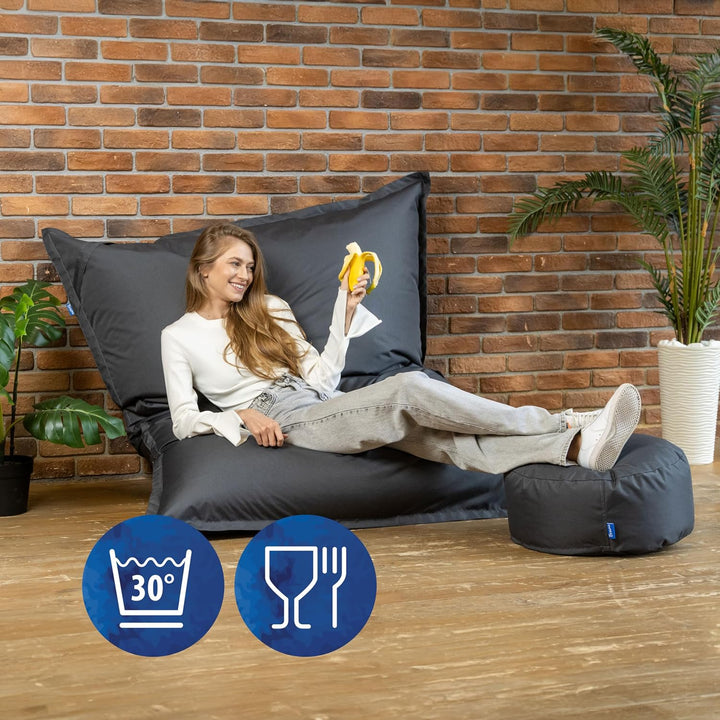 Bruni Riesen-Sitzsack Caree in Grau – rechteckiger XXL-Sitzsack mit 140x180 cm und 400 l Füllung, Be