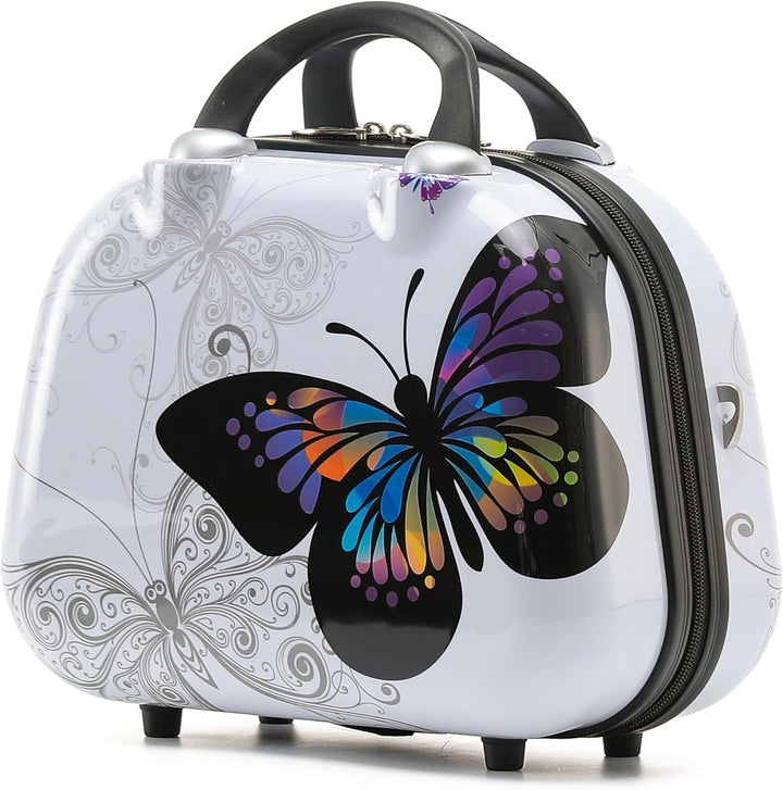 BEIBYE Butterfly 2060 4tlg Reisekoffer Trolley Hartschalen Kofferset (S (Beautycase))