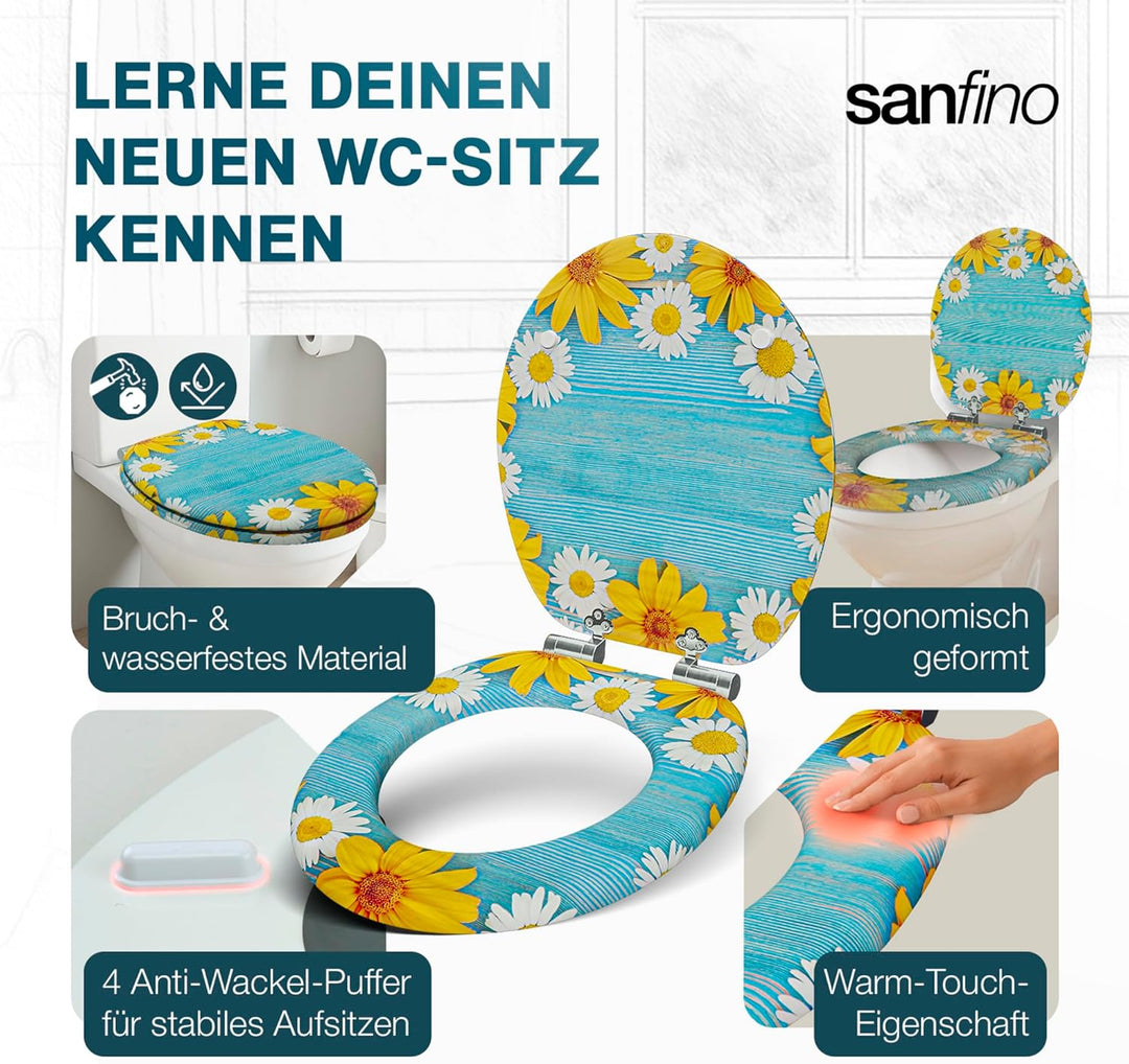 SANFINO® Premium WC Sitz mit Absenkautomatik – hochwertige Toilettendeckel aus Holz, viele bunte Mot