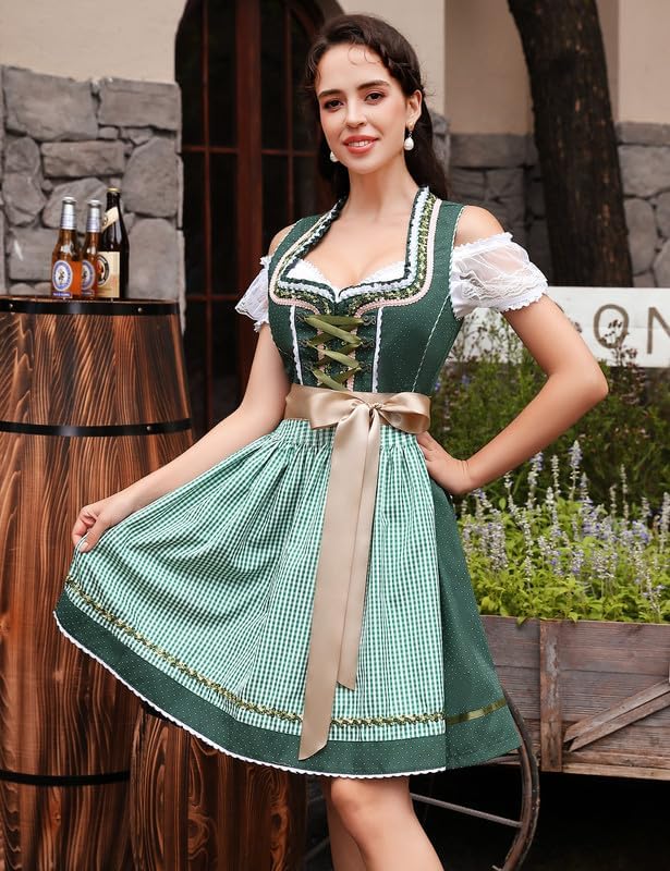Clearlove Dirndl Damen midi 3tlg Trachtenkleid Damen Trachtenrock Trachtenmode Kleid Dirndlbluse für