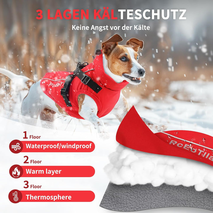 PcEoTllar Wasserdichter Hundemantel für kleine Hunde, warme reflektierende Jacke mit Geschirr für de