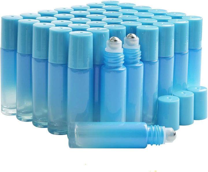 Pxyelec 42 Flaschen für ätherische Öle, 10 ml, Aromatherapie, Parfüm, Roll-on-Flaschen mit Edelstahl