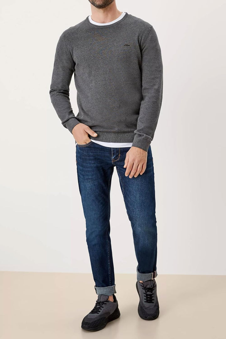 s.Oliver Herren Pullover mit Logo-Stickerei L 1 X Anthrazit, L 1 X Anthrazit