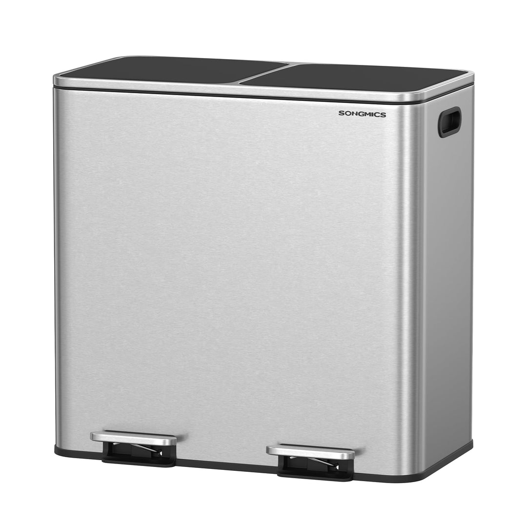 SONGMICS Mülleimer, 2 x 40 Liter, 2 Fächer, Mülltrennsystem, Treteimer, Abfalleimer Küche, 15 Müllsä
