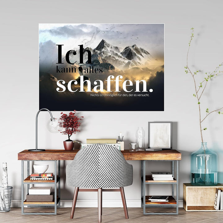 wandmotiv24 Poster als Wanddeko, Grösse 100x70cm, Ich kann Alles schaffen, Berge, Moderne Wanddeko,
