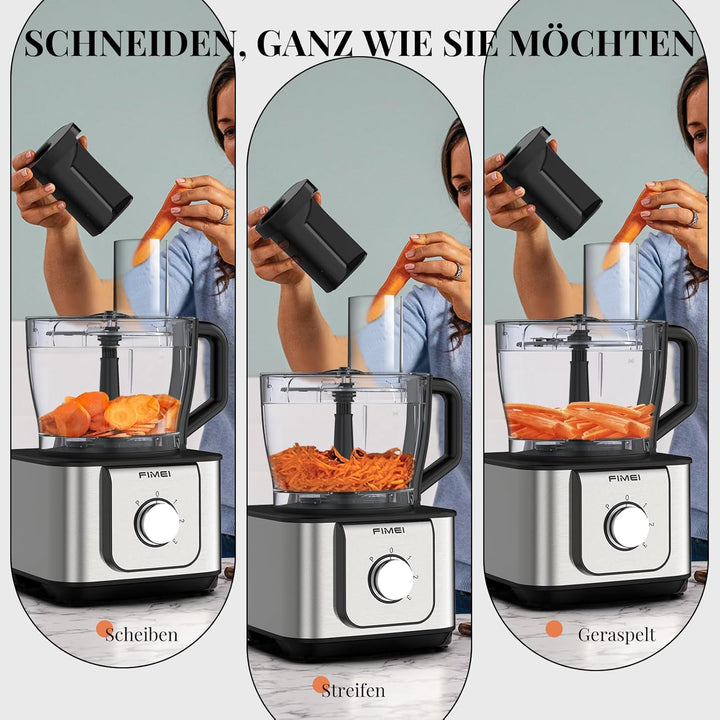 FIMEI Küchenmaschine 1100W, 11-in-1 Küchenmaschine, 3 Geschwindigkeitsstufen &amp; Pulsfunktion, 3,2L Ze