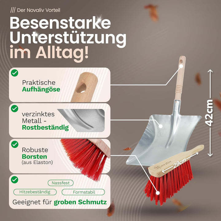 Novaliv 4X Kehrschaufel Set verzinkt Elastonborsten Kehrblech und Handfeger Set Kehrset Kehrgarnitur