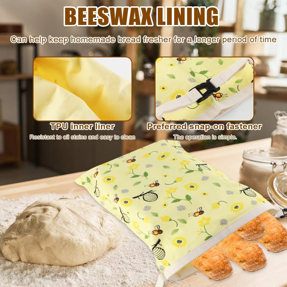 2 Stück Bienenwachs Brotbeutel Gross, Wiederverwendbare Brotbeutel mit Bienenwachs, 43x33 cm Brotbeu