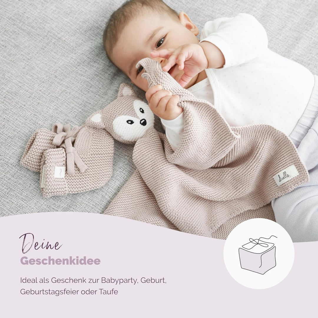 Livella Kuscheltuch „Fuchs“ mit Söckchen - Reine Bio-Baumwolle – Premium Schmusetuch, Kuscheldecke,
