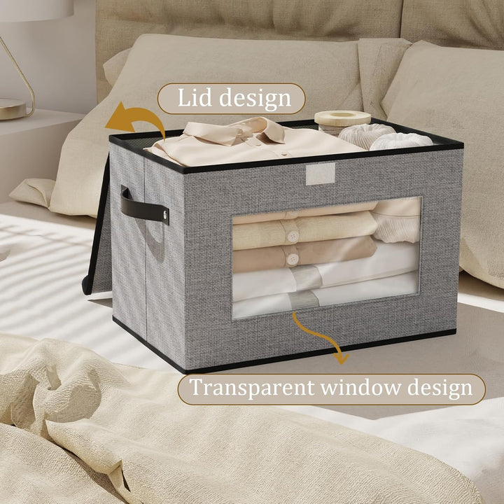 Aufbewahrungsbox, Kleiderschrank Organizer, Aufbewahrungskorb mit Deckel Stoff, Faltbox mit Griff, 3