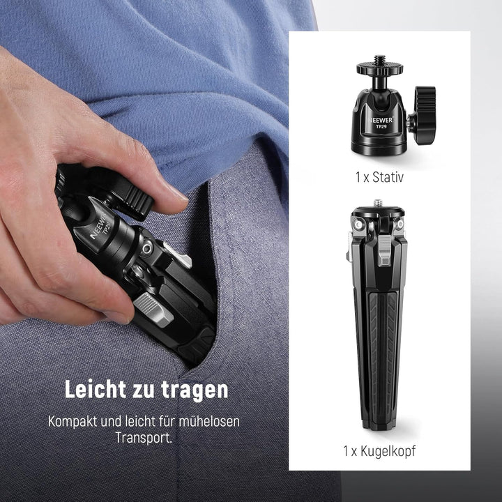 NEEWER Mini Tischstativ aus Metall mit 360° Kugelkopf, unterstützt vertikale Aufnahme und Handgriff,