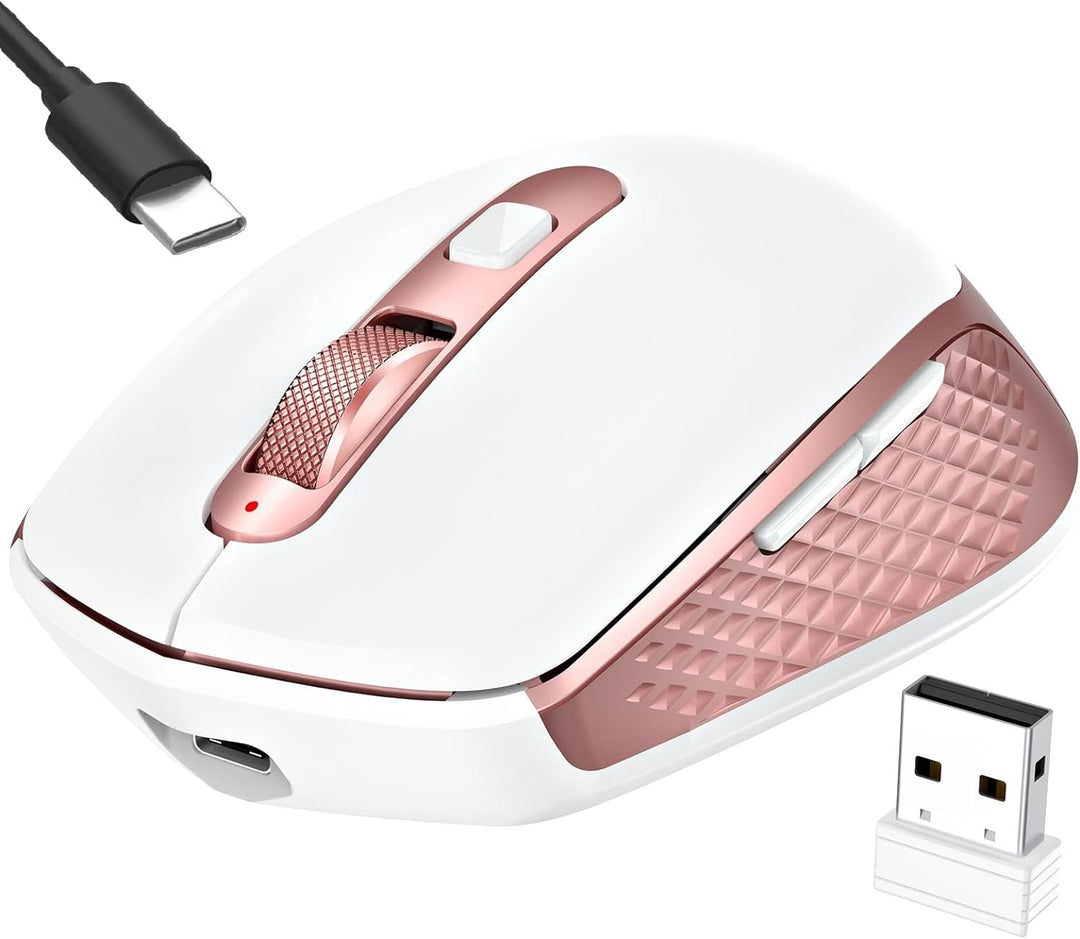 GALENMORO Bluetooth USB-Maus für mehrere Geräte, wiederaufladbar, kabellos, 2,4 GHz, Empfänger, ergo
