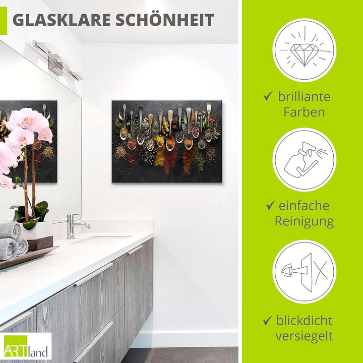 ARTland Glasbilder Wandbild Glas Bild einteilig 80x60 cm Querformat Küchenbilder Gewürze Schiefer Kr