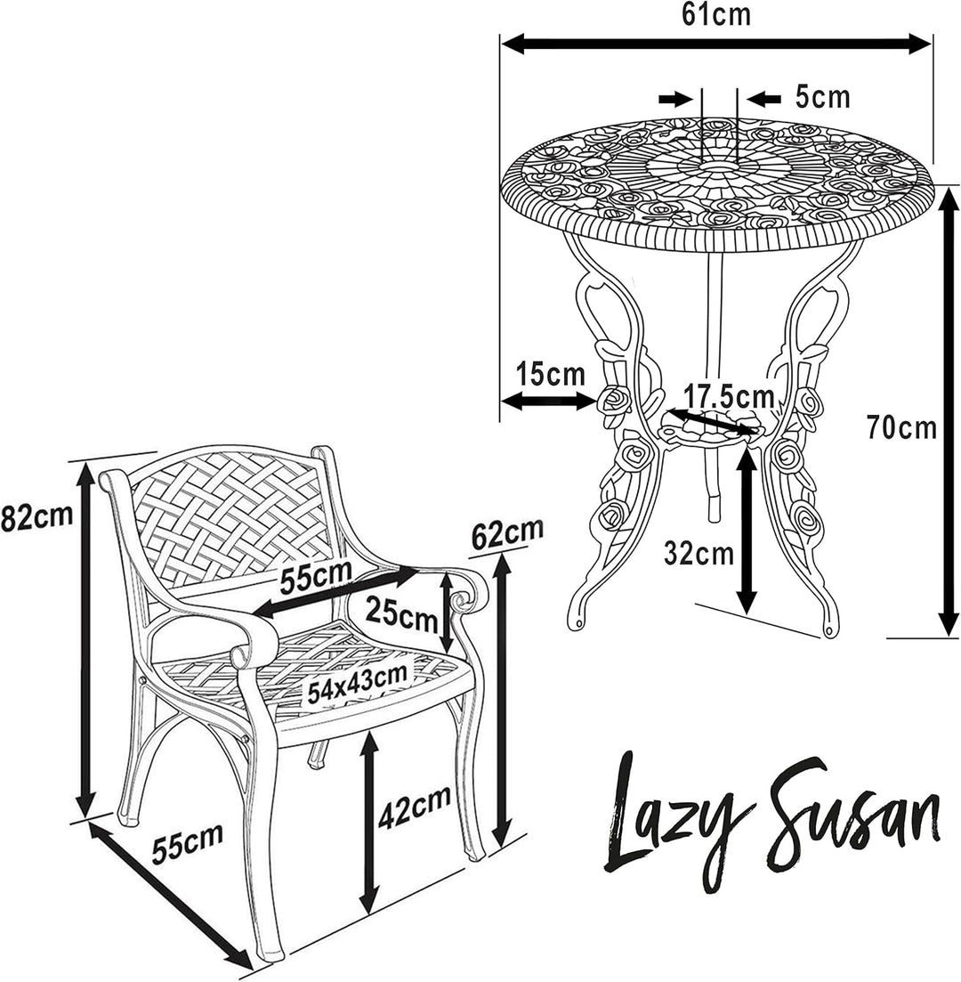 Lazy Susan London Rose Bistrotisch | Rund | 2-Sitzer | wartungsfrei | wetterfest | Sandguss-Aluminiu