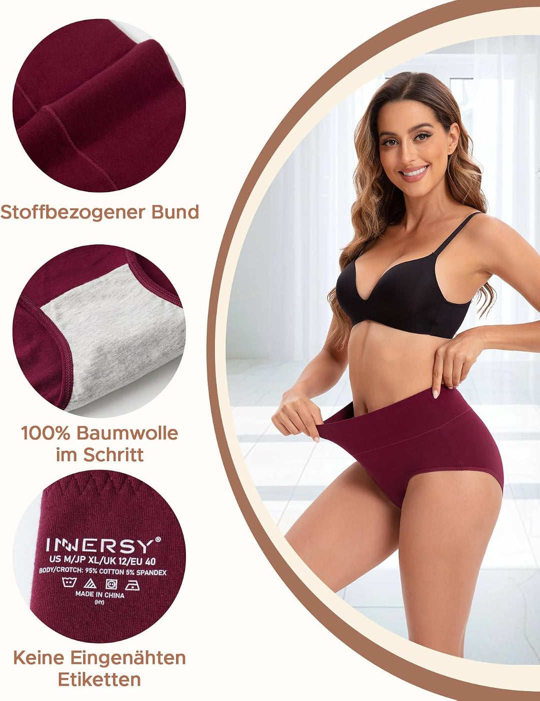 INNERSY Unterhosen Damen Baumwolle Stretch Slips Hohe Taille Weiche Unterwäsche Frauen 5er Pack M Sp