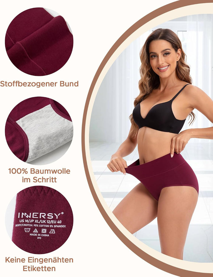 INNERSY Unterhosen Damen Baumwolle Stretch Slips Hohe Taille Weiche Unterwäsche Frauen 5er Pack M Sp