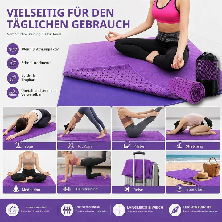 Morbuy Mikrofaser Hot Yoga Handtuch, Yoga Mat 183x63cm rutschfest Fitnesstuch Weich Atmungsaktiv Ant